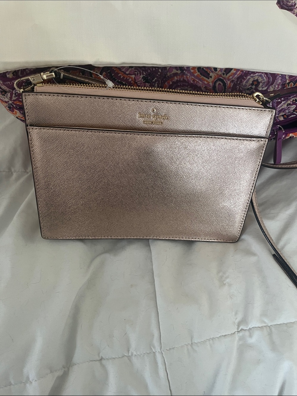 kate spade Metallic Rose Gold Saffiano Crossbody Pouch
